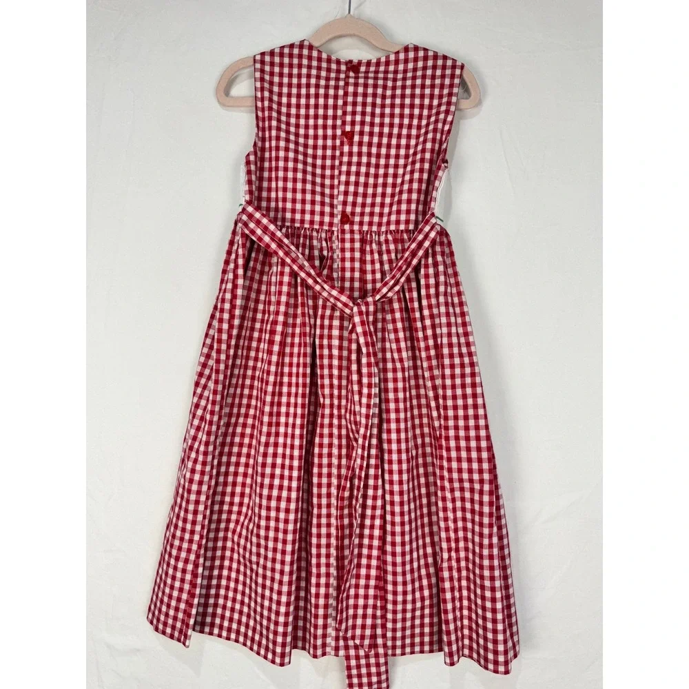 Girls Red Gingham Smocked Snow White Princess Dress Size 6Y Forest Animals 6‎